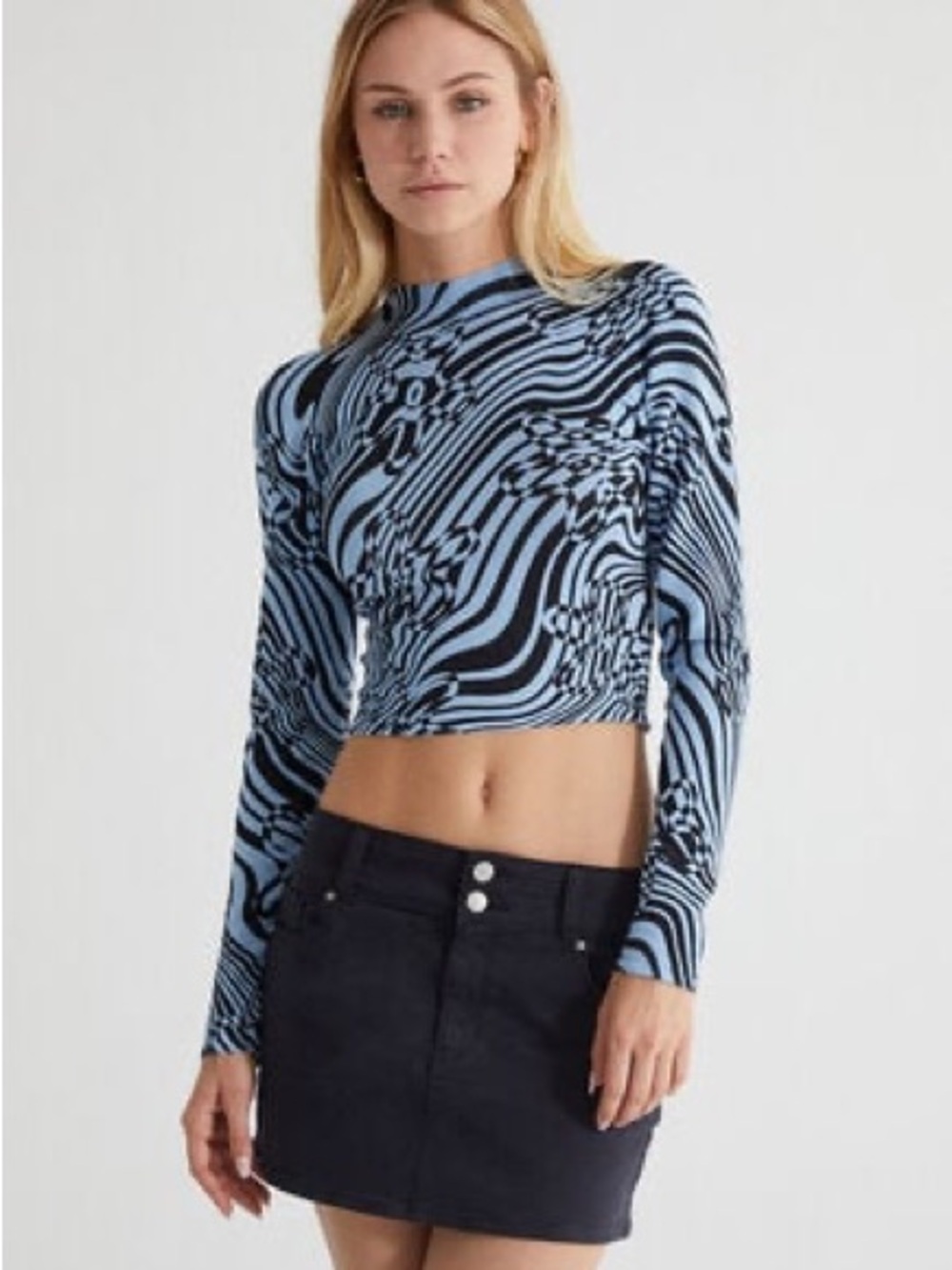 Passun Crop Top Long Sleeve Mockneck Art To Wear Abstract Groovy